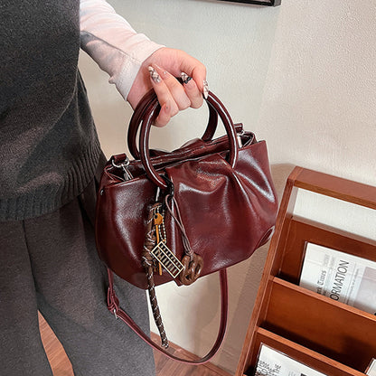 Wrinkled Tote Bag Waxed Leather Shoulder Crossbody Bag