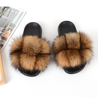 European American Fashion Fox Fur Slippers Women's Fur Slippers