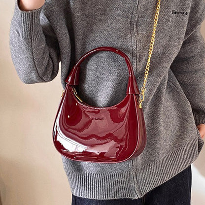 Burgundy Patent Leather  Handbag U-shaped Dumpling Bag