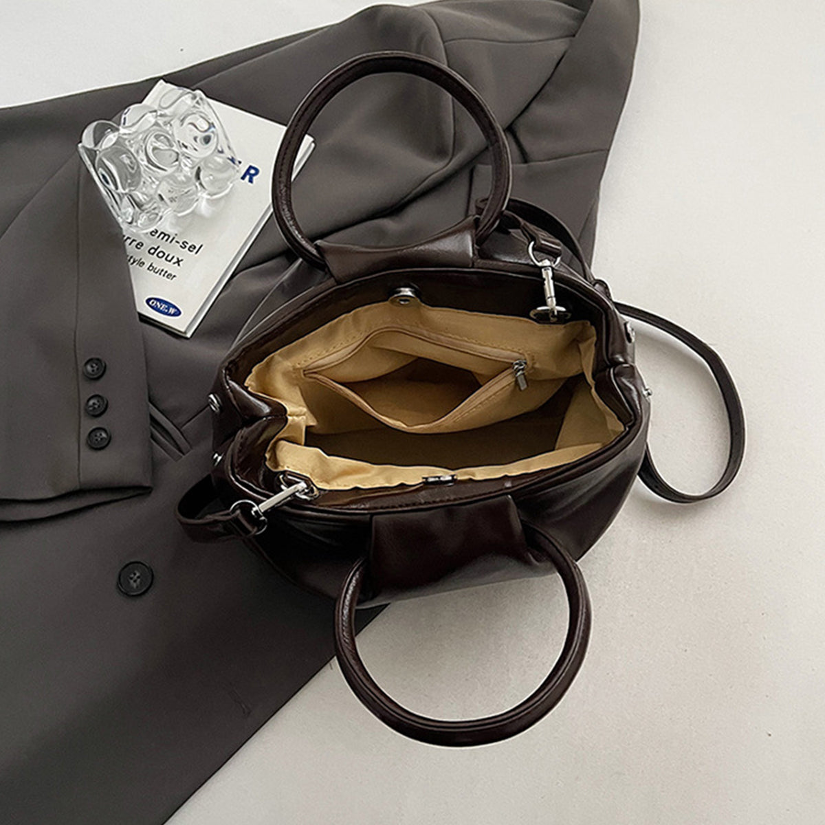 Wrinkled Tote Bag Waxed Leather Shoulder Crossbody Bag