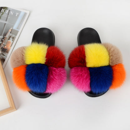 European American Fashion Fox Fur Slippers Women's Fur Slippers