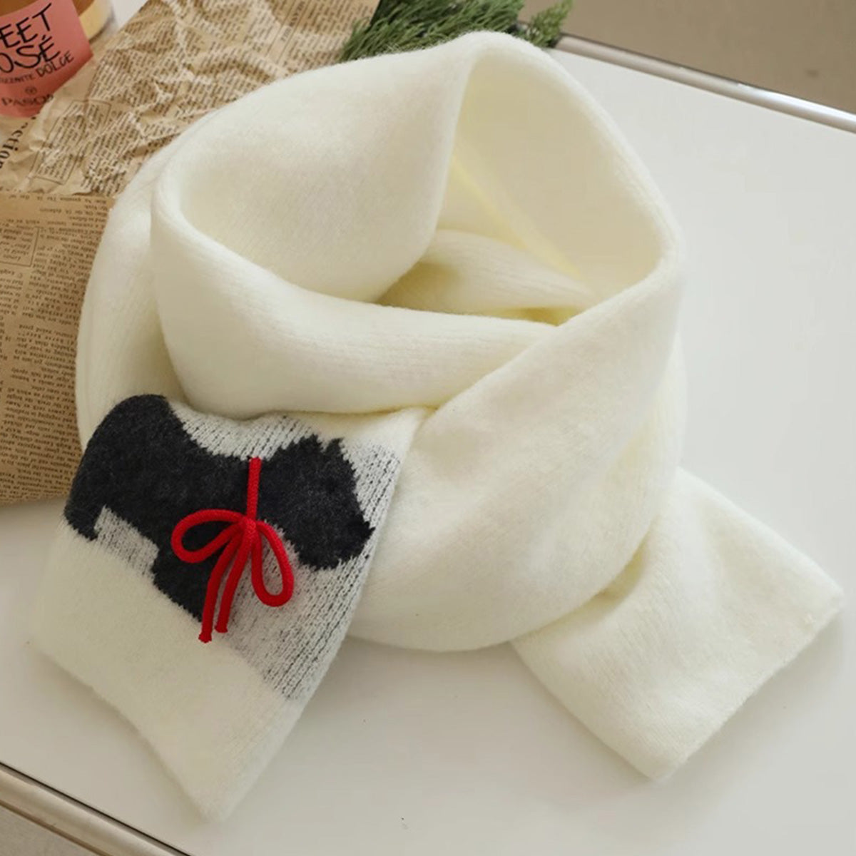 Bowknot Puppy Knitted Warm Scarf