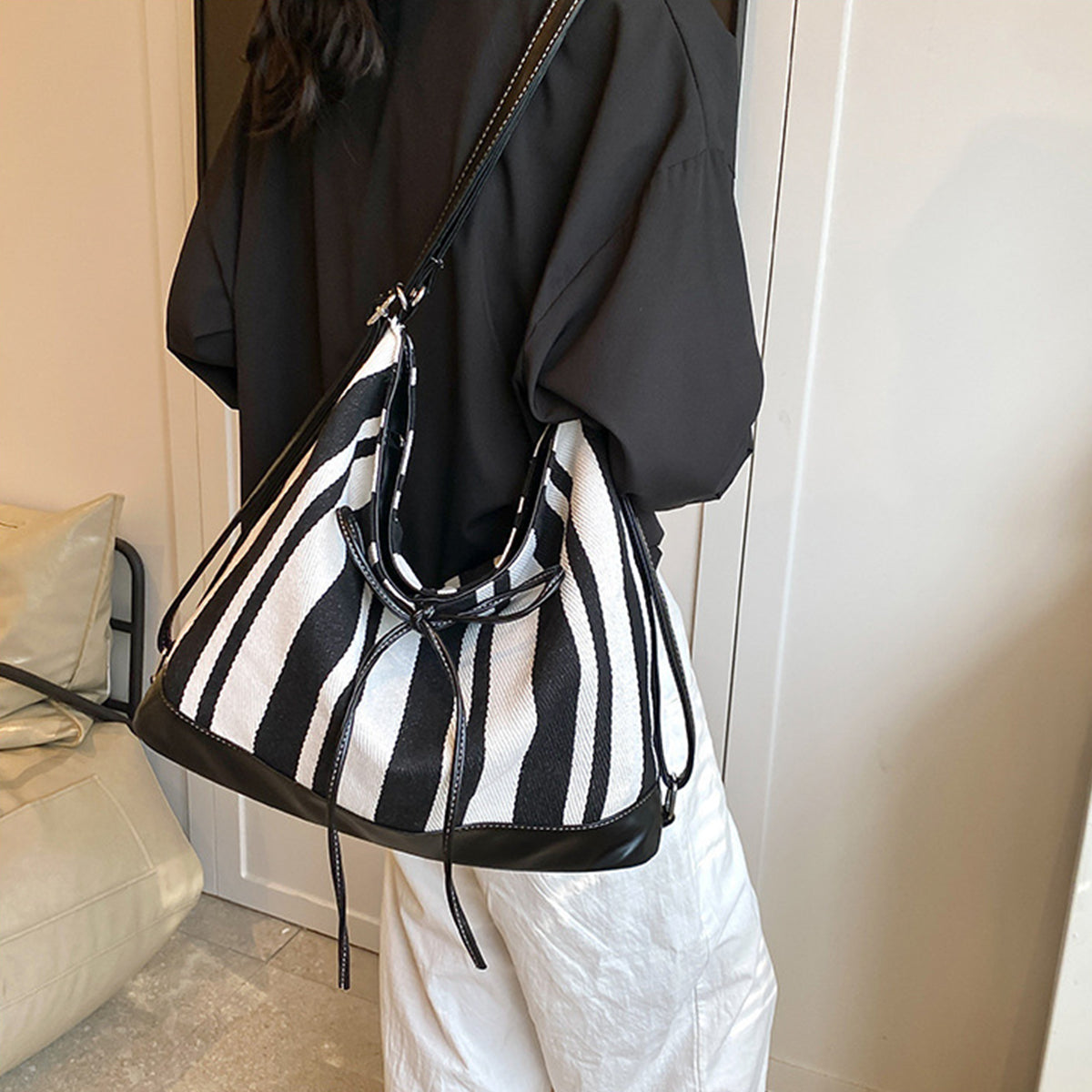 Students Striped Backpack Tote Bag Women's Bag