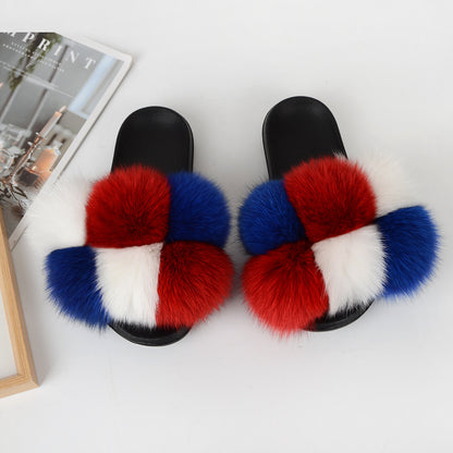 European American Fashion Fox Fur Slippers Women's Fur Slippers