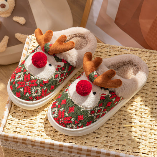 Cute Christmas Elk Cotton Slippers Warm Slippers for Women