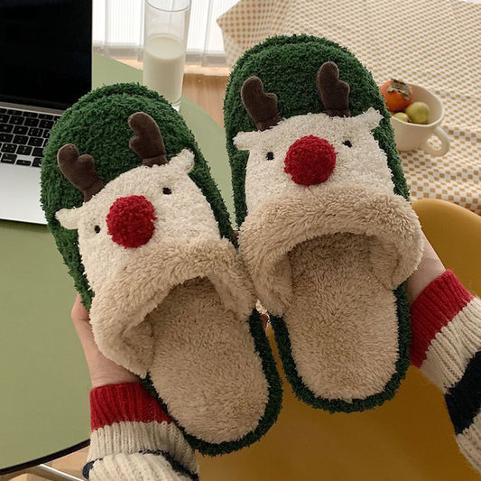 Winter Christmas Elk Plush Slippers Non-Slip Cotton Slippers
