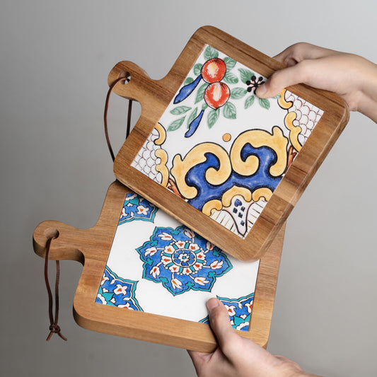 Solid Wood Retro Tile Placemat, Teat Insulation Placemat