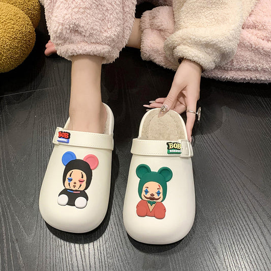 Waterproof Closed Toe Cotton Slippers Cartoon Fur Slippers