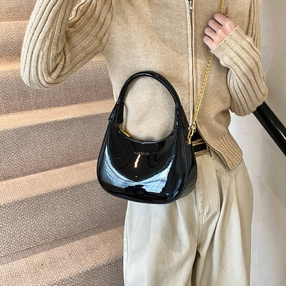 Burgundy Patent Leather  Handbag U-shaped Dumpling Bag