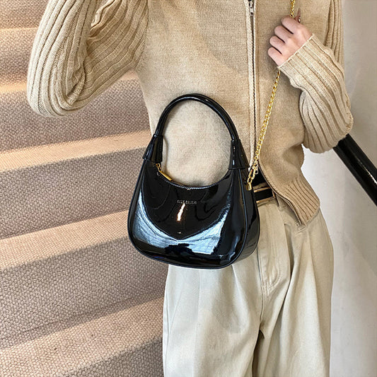 Burgundy Patent Leather  Handbag U-shaped Dumpling Bag