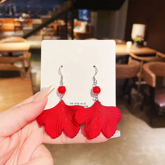 Apricot Leaf Red Festive Fashion Earrings