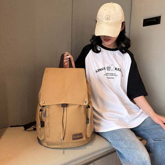 Simple Solid Color Backpack Retro Canvas Backpack