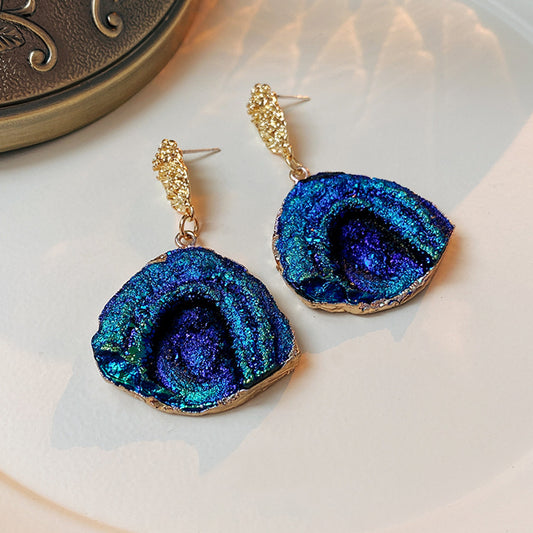 Silver Needle Wrinkled Blue Metal Earrings