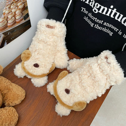 Cute Earphones Bear Plush Mittens