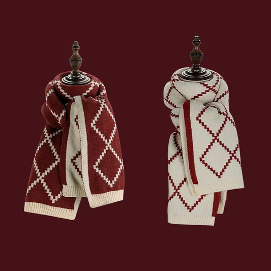 Red Christmas Tree Knitted Scarf for Women