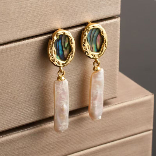 Simple Slender Baroque Opposite-Sex Pearl Earrings