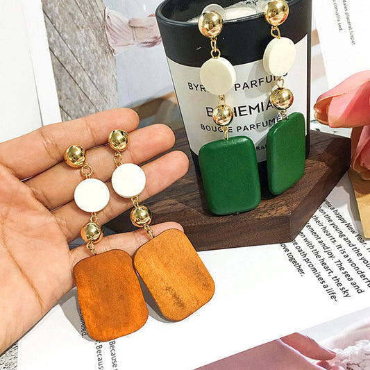 Ladies Retro Long Wooden Earrings