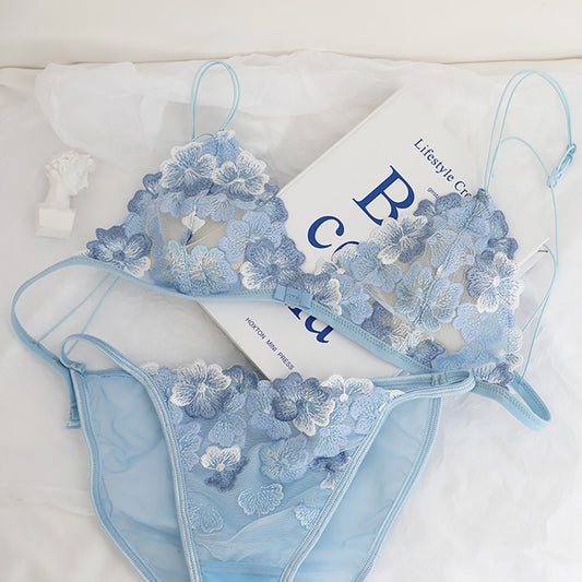 French Heavy Embroidery Lace Hollowed-Out Bra