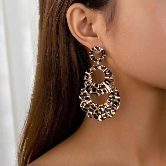 Pleated Leopard Scalloped Fashion Earrings