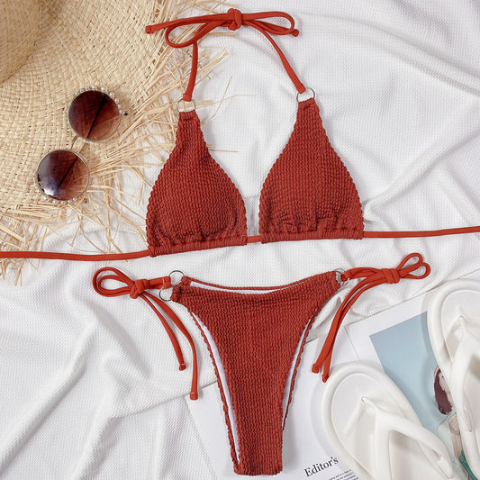 Solid Color Sexy Strappy Two-Piece Swimsuit