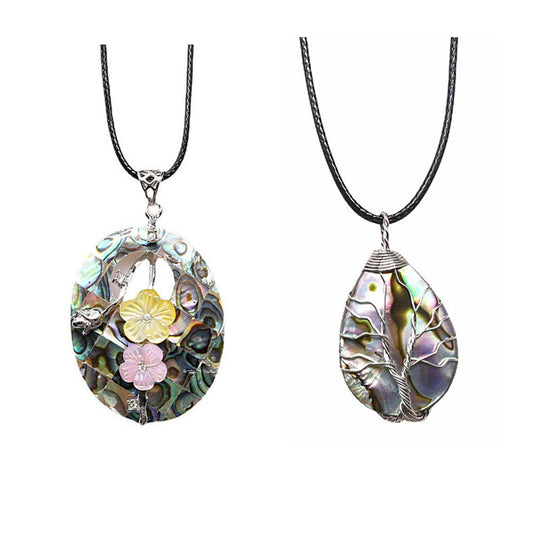 Shell Flower Necklace Tree of Life Braided Pendant