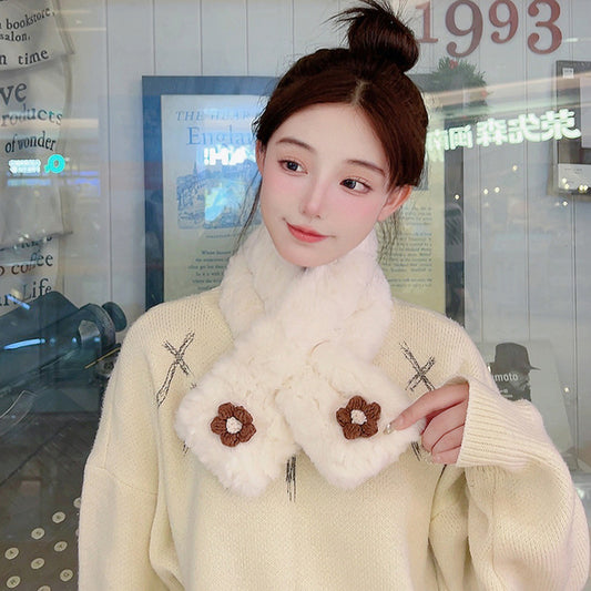 Autumn Winter Small Flower Scarf Casual Fashionable Plush Scarf