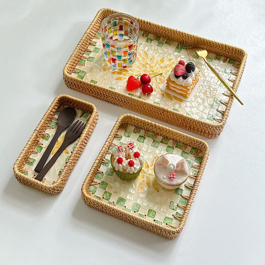 Rattan Shell Fruit Tray Rectangular Tray Three-Piece Set