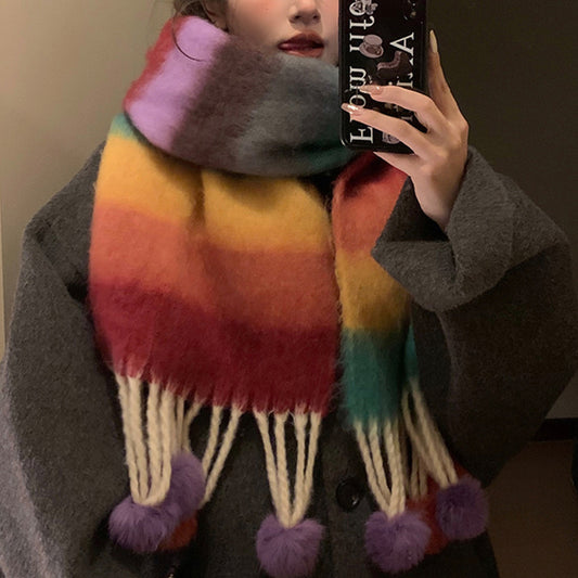 Women's Winter Color Matching Tassel Scarf