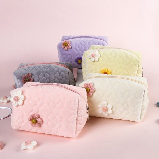 Cream Flower Makeup Bag Portable Women's Toilet Bag