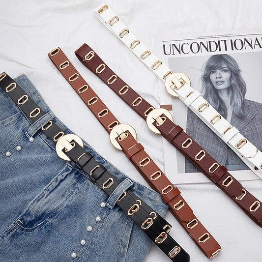 Multi-hole Round Buckle Steam Eyelet Jeans Belt