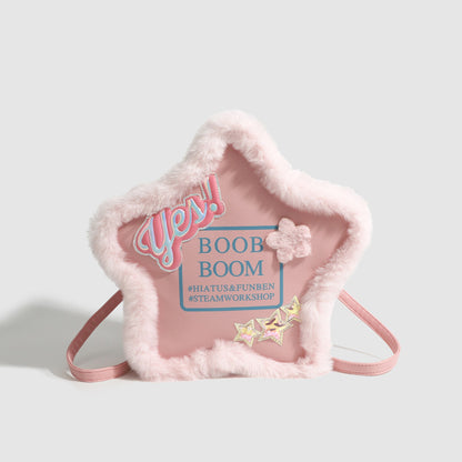 Five-pointed Star Backpack Simple Letter Pink Crossbody Bag