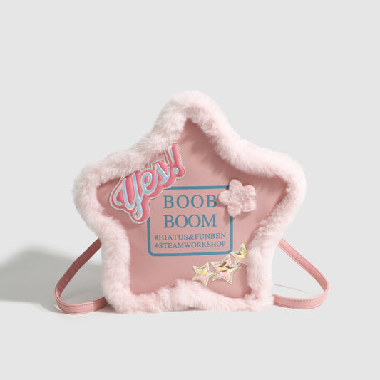 Five-pointed Star Backpack Simple Letter Pink Crossbody Bag