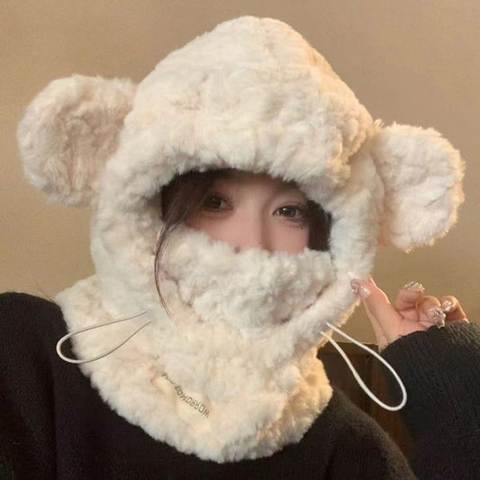 Winter Thick Plush Bear Hat and Mask