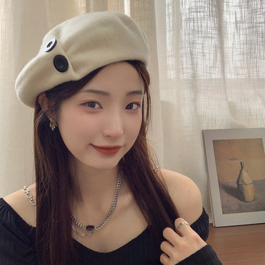 Korean Button Wool Beret
