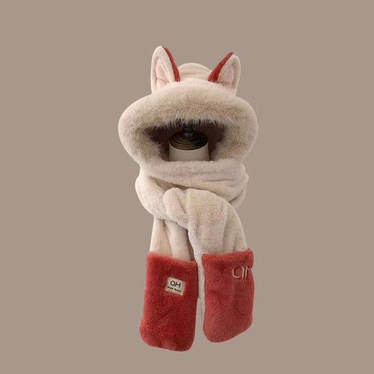 Plush Warm Scarf Three-Piece Suit for Women