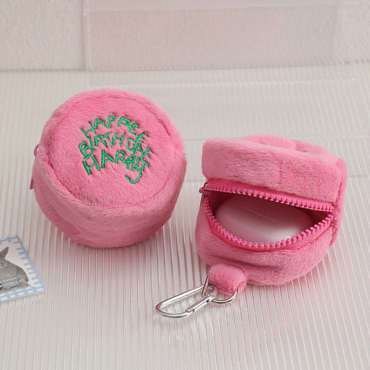 Korean Round Pink Plush Coin Purse