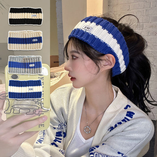 Wide-Brimmed Headband Striped Headband Knitted Headband