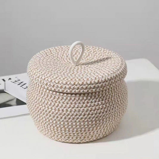 Woven Storage Basket, Round Storage Basket With Lid