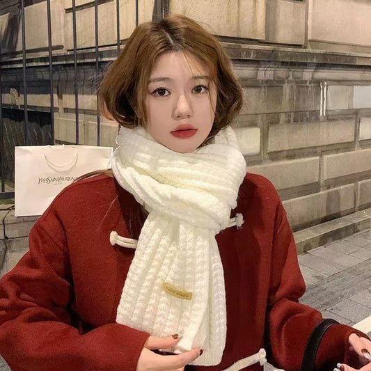 Red Scarf for Women Korean Style High-End Knitted Scarf