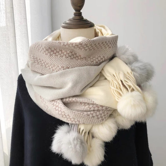 Ins Wool Ball Women's Winter Warm Scarf