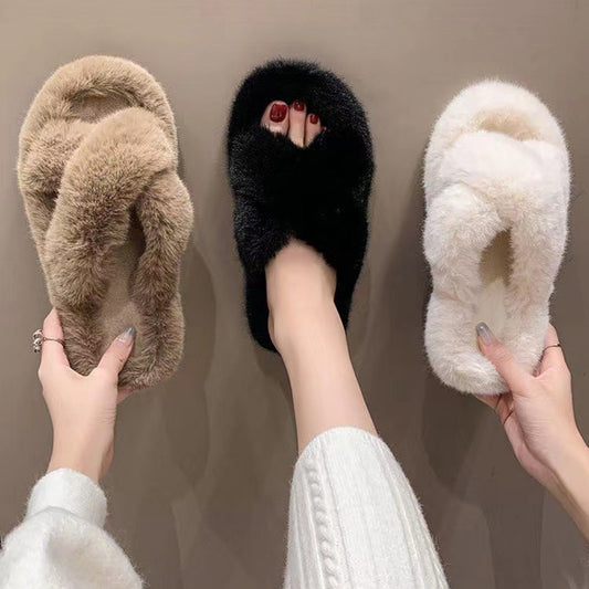 Autumn Winter Thick-Soled Furry Slippers for Women