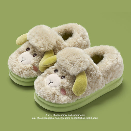 Winter Women's Cute Cartoon Lamb Fur Slippers for Women