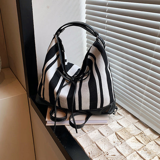 Students Striped Backpack Tote Bag Women's Bag