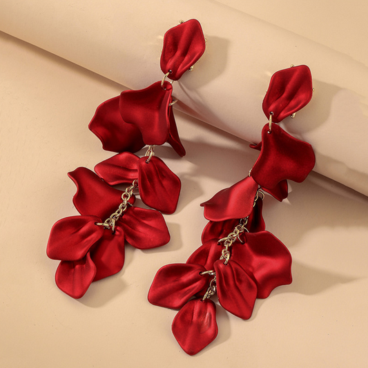 European American Rose Petal Long Tassel Earrings