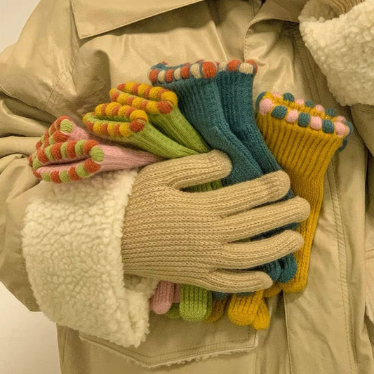 Knitted gloves for women thickened touch screen split finger gloves