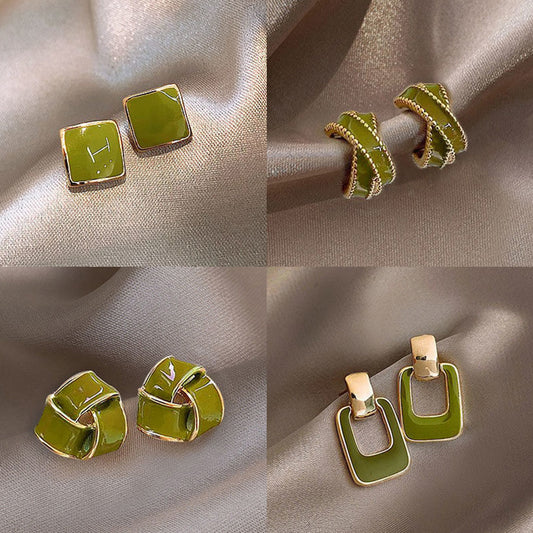 Green Geometric Trendy Earrings for Women