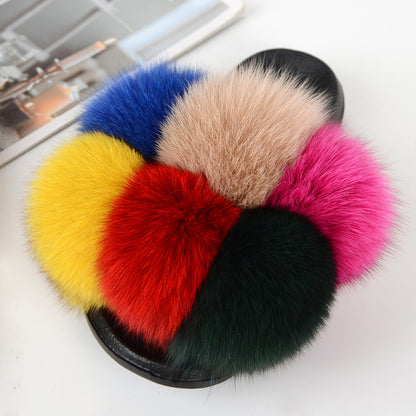 European American Fashion Fox Fur Slippers Women's Fur Slippers