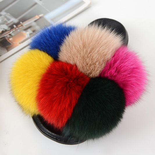 European American Fashion Fox Fur Slippers Women's Fur Slippers