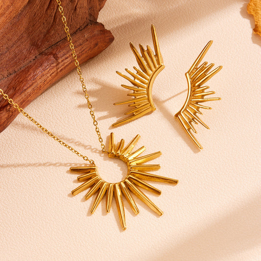 Stainless Steel Sunflower Necklace Earrings Set
