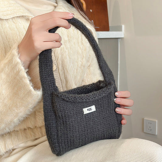 Autumn Winter Wool Knitted Solid Color Handbag